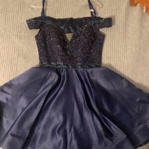 Elegant Navy Blue Off-Shoulder Dress